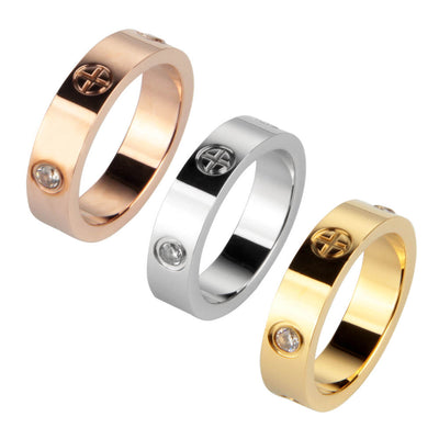 Inlaid Diamonds with Carved Cross Ring