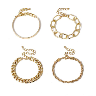 Four Gold Chain Bracelet Set