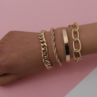 Four Gold Chain Bracelet Set