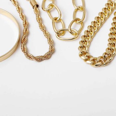 Four Gold Chain Bracelet Set